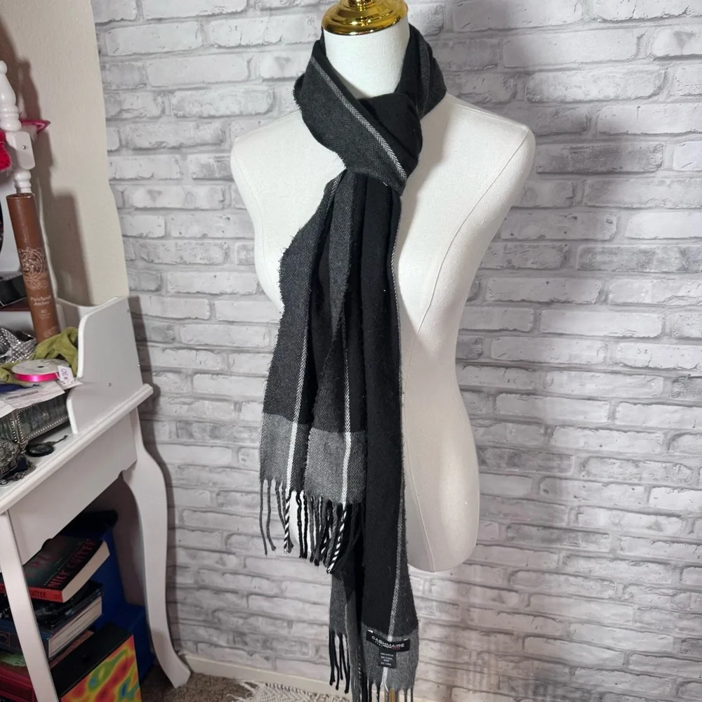 Soft Black and Gray Contemporary Fringed Scarf